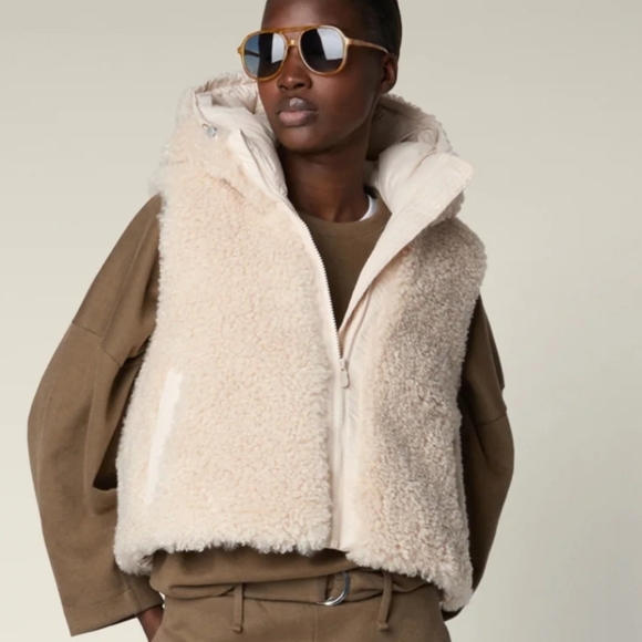 Save the duck Klara Faux Shearling Hooded Vest Ivory Womens Large Sundance NWT - Picture 12 of 12